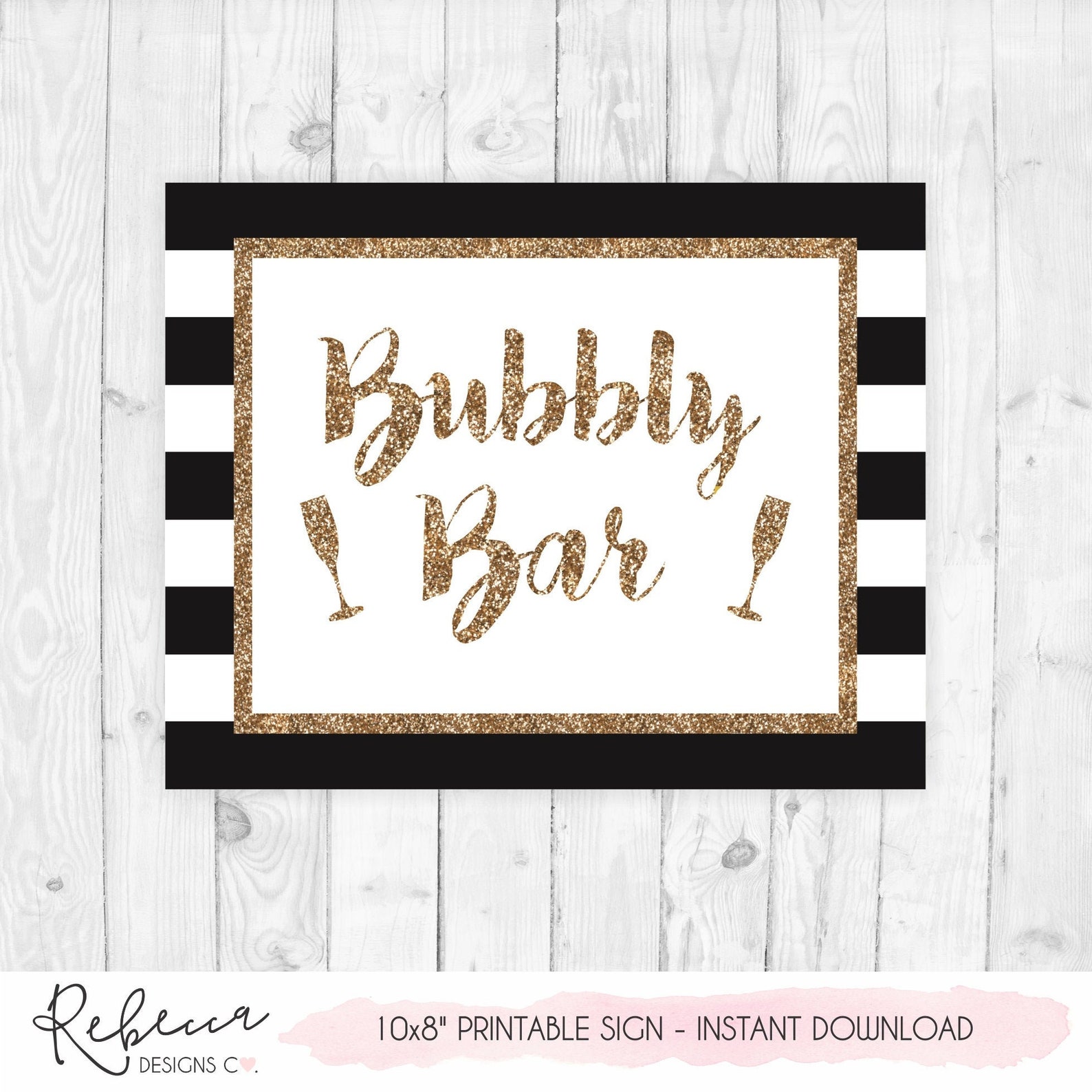 Bubbly Bar Sign Printable Sign Black and White Bar Sign Gold - Etsy
