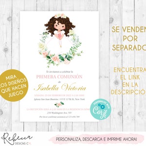 Invitacion de comunion niña imprimible fiesta primera comunion nina invitacion rosa first communion girl in spanish comunion en español image 4