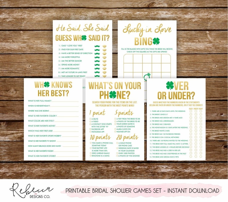 Lucky in love bridal shower games printable games st patricks party games st patricks bachelorette party activities st patricks games 235 image 1