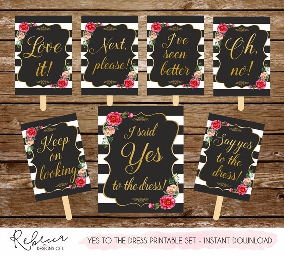 Say yes to the dress signs printable set I said yes to the dress sign wedding dress shopping bridal shower game bridal dress shopping 232 Il_570xn