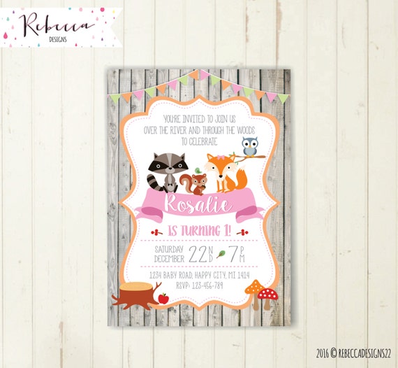 woodland girl invitation woodland party fox invitation pink woodland birthday invitation forest friends invite first birthday owl 192 Il_570xn