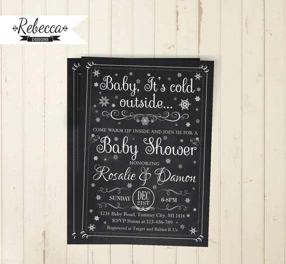 winter baby shower invitation co ed baby shower baby it's cold outside baby shower christmas chalkboard invite snowflake boy baby shower 217 Il_570xn