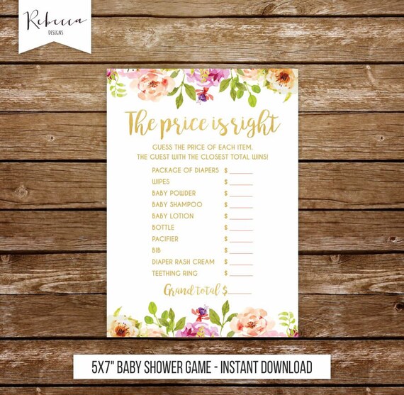 Price is right printable game baby shower games floral baby shower guess the price game baby shower activity gold and pink game price 237 Il_570xn