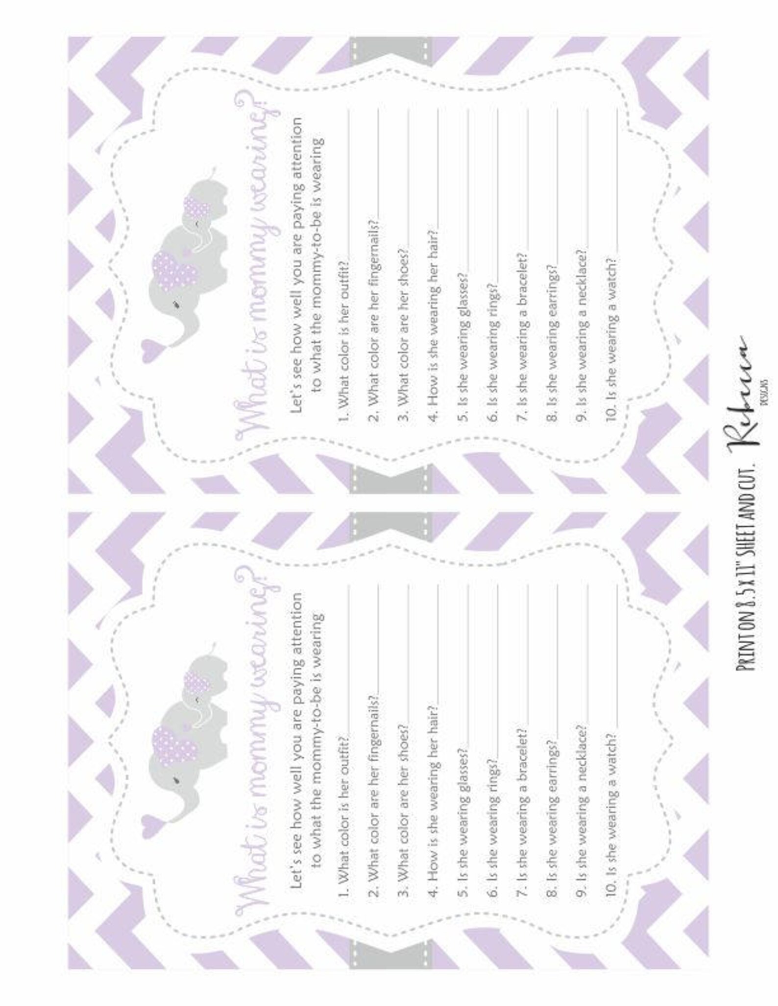 Lavender Baby Shower Game Elephant Lavender Printable Whats | Etsy