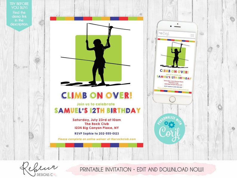 Ropes Course Invitation Obstacle Course Birthday Boy Zipline Invitation Rock Climbing Party Template Boy Parkour Birthday Invite Outdoor 303 image 1