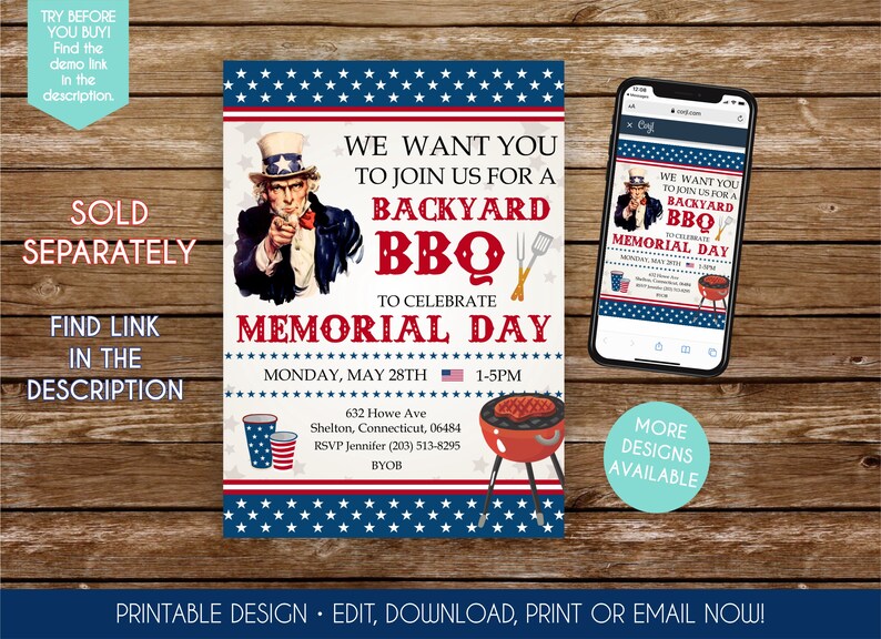 Labor Day Cookout Invitation Labor Day BBQ Invitation Template Labor Day Party Labor Day Invite Labor Day Birthday Labor Day Printable Flyer image 3