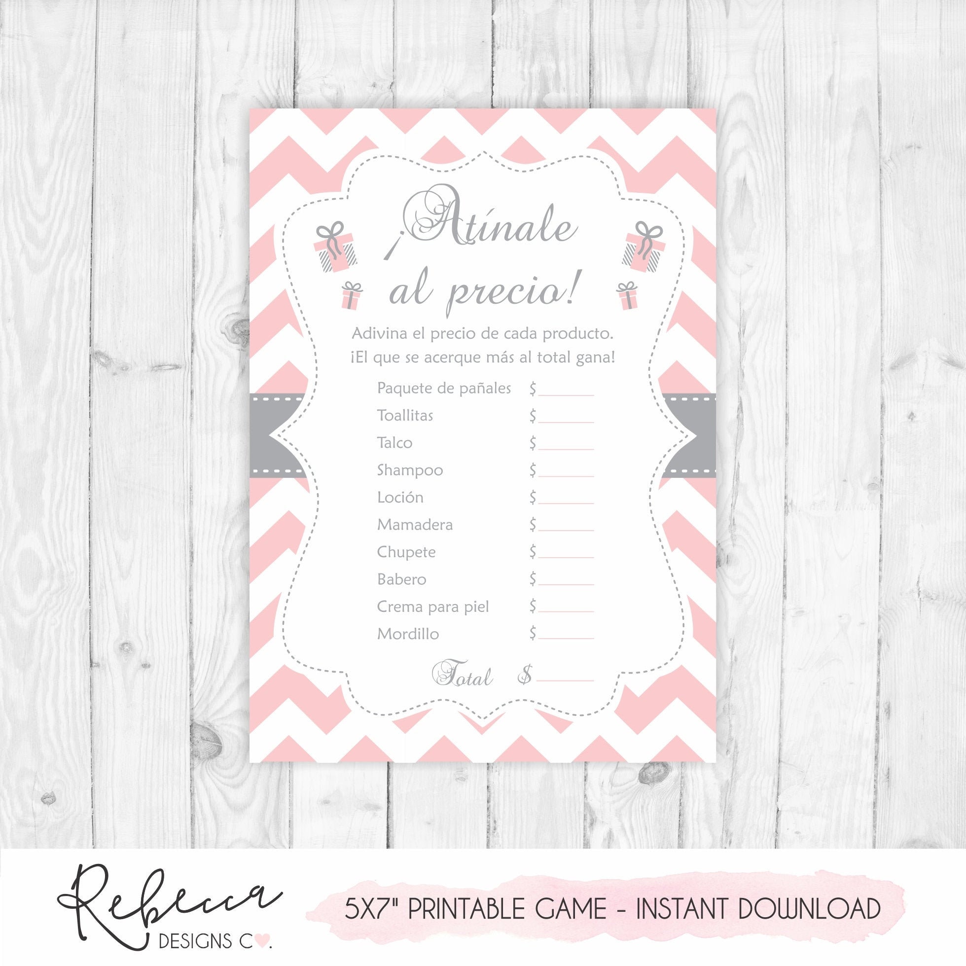 The Price Is Right In Spanish Baby Shower Rosa Game Atinale Al Etsy