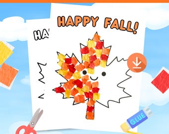 Fall Paper Craft Printable Happy Fall Preschool Craft October Tissue Paper Craft Activity PreK Coloring Page Happy Fall Coloring Page Kinder