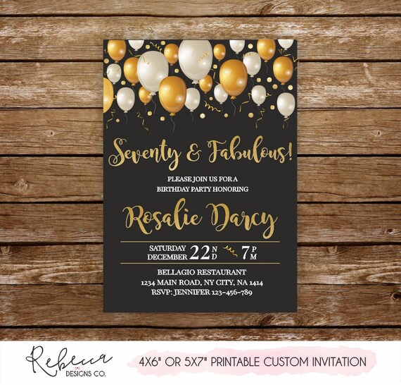 70 and fabulous invite Seventy and fabulous invitation 70 birthday invitation printable 70 birthday woman invitation 70th birthday gold 302 Il_570xn