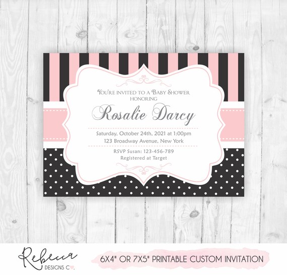 Black and white baby shower invite black baby shower invite baby shower brunch baby shower party baby shower pink and black invitation 107 Il_570xn