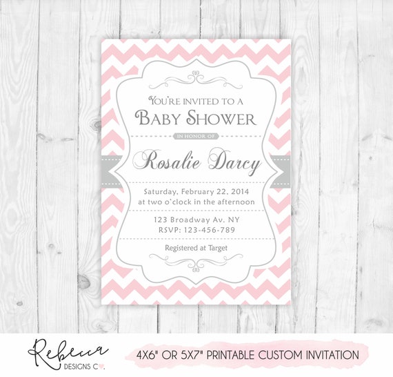 Baby shower invite printable brunch invitation pink baby shower Invitation pink and grey invite baby shower tea party its a girl invite 105 Il_570xn