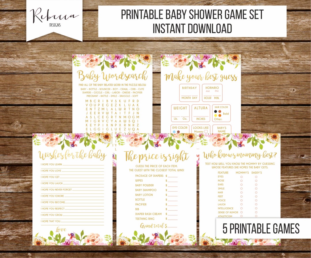 Printable Baby Shower Games Printable Games Set Baby Shower Set Floral Printable Baby Shower Games Printable Games Set Baby Shower Set Floral