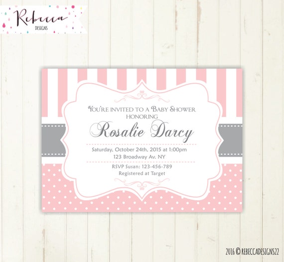 Pink baby shower invitation baby shower brunch invitation baby pink and grey invite baby shower tea party grey pink its a girl printable 124 Il_570xn