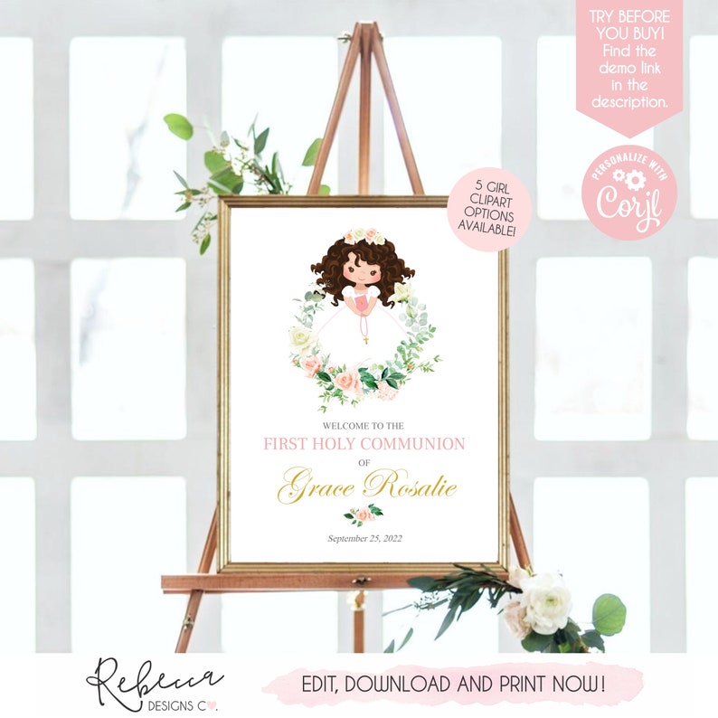 First Communion Sign Communion Decor Communion Welcome Sign Editable Welcome Sign Comunion Niña Girl First Communion Printable Template 250 image 2