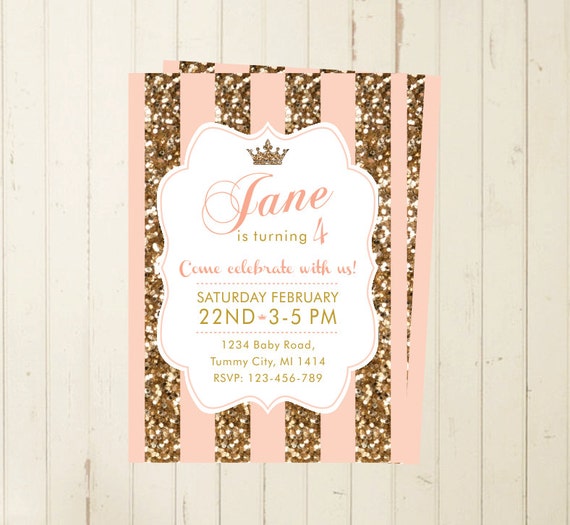 glitter invitation first birthday girl gold pink invitation shabby invitation one year party 3rd birthday 4th birthday 2nd birthday 5th 119 Il_570xn