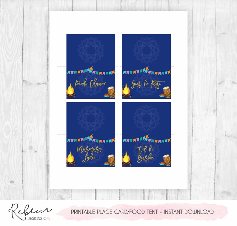 Lohri food tents printable lohri place cards Lohri favor tags editable punjabi celebration Lohri decor First Lohri favor tag lohri party 300 image 3