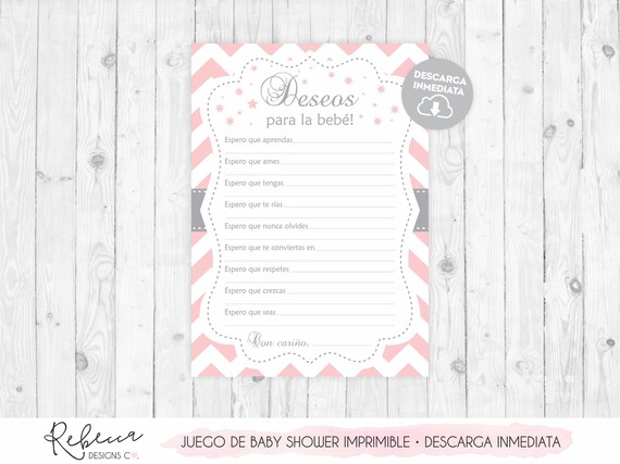 Baby shower wishes for baby in spanish deseos para la bebe español juegos baby shower printable espanol pink and grey baby shower game 105 Il_570xn