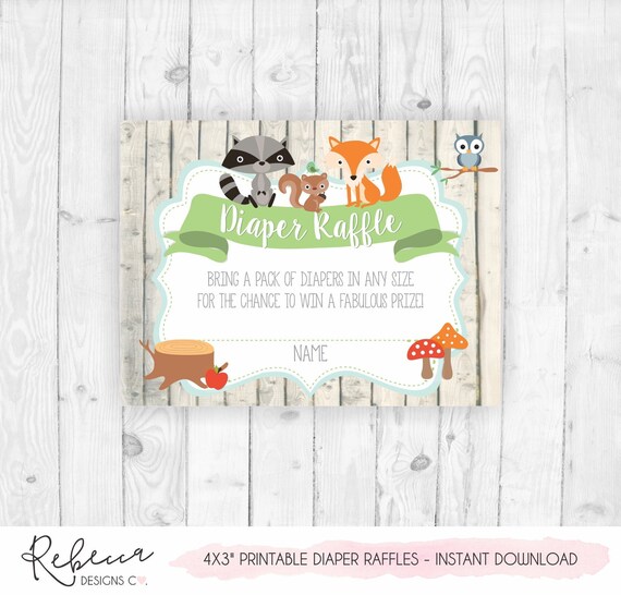 Woodland diaper raffles ticket woodland baby shower card forest diaper raffle tickets wood land diaper raffles baby shower boy raffles 191 Il_570xn