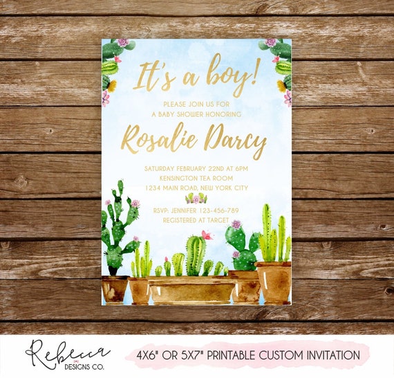 cactus baby boy shower invitations