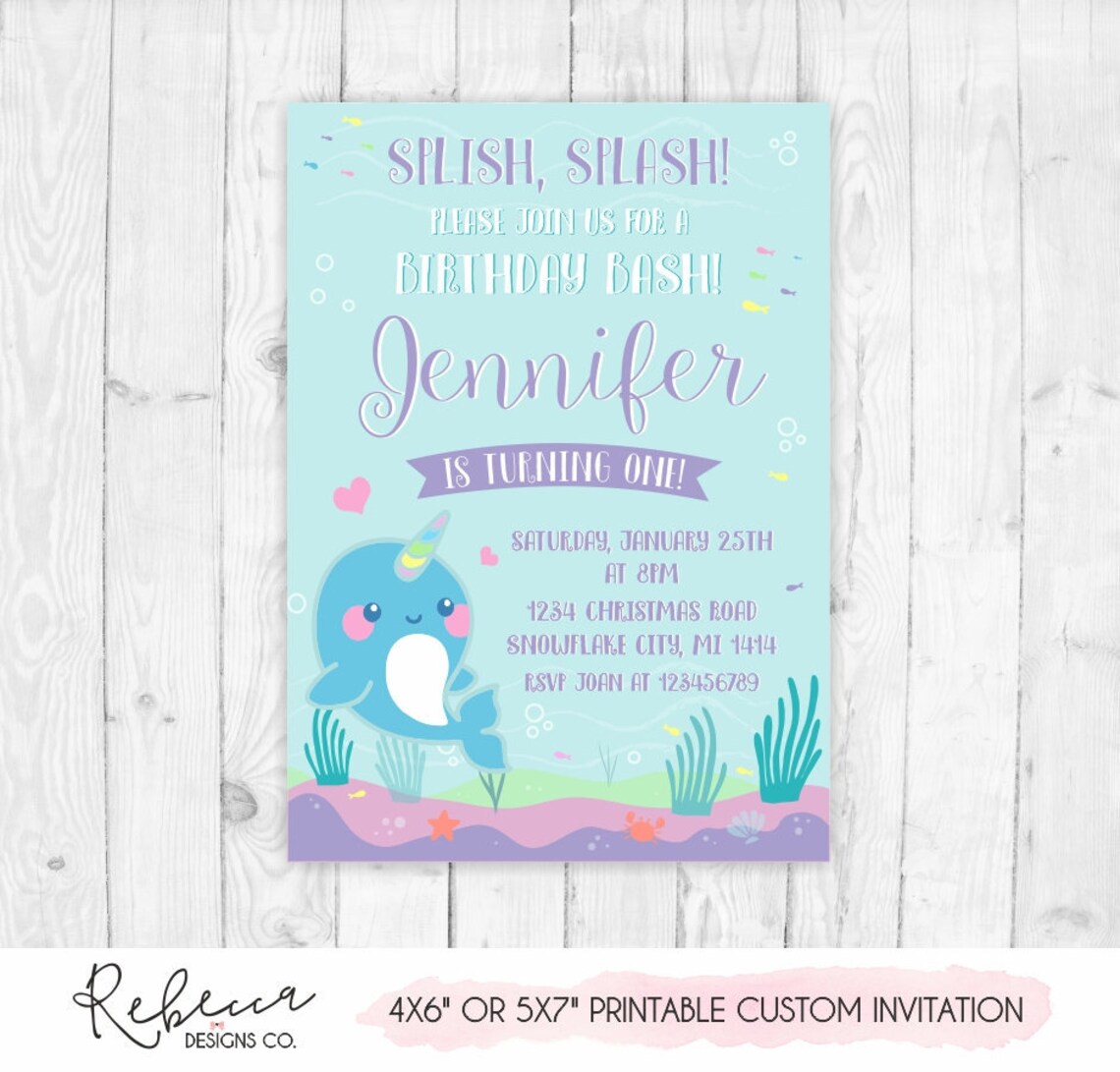 Narwhal Invitation Narwhal Birthday Invitation Girl Printable | Etsy