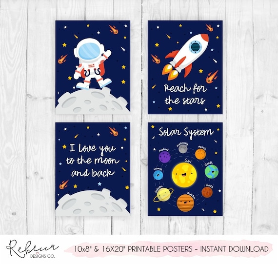 Space wall art printable solar system print love you to the moon and back sign space poster astronaut nursery decor reach for the stars sign Il_570xn
