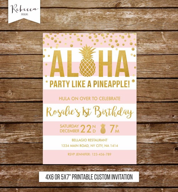 Girl Pineapple Birthday Invitation First Birthday Pineapple