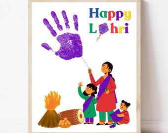 Attività Lohri con impronta della mano, lavoretto Lohri, attività Lohri felice per bambini, lavoretto per bambini in età prescolare, attività per celebrare il Lohri, asilo nido fai da te