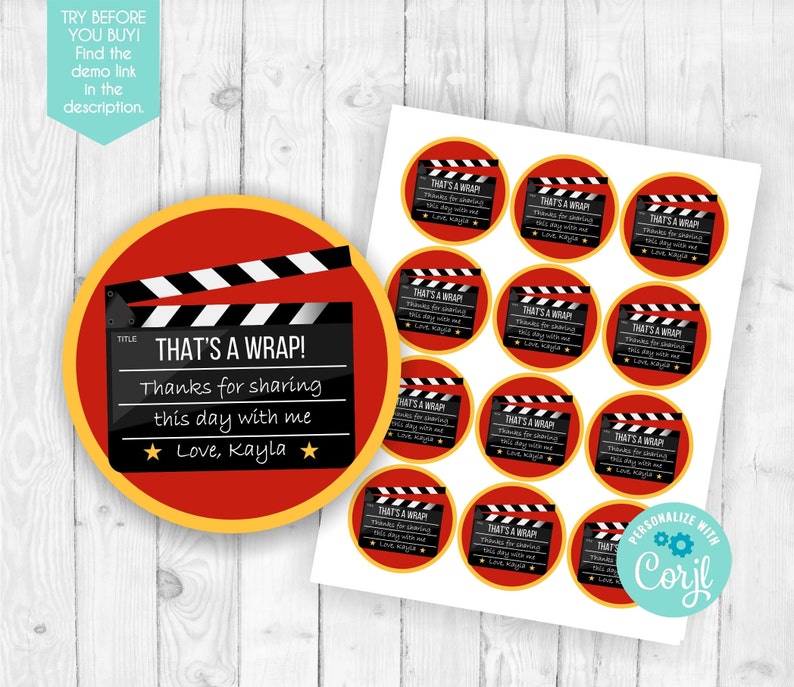Dakspaan-tags Filmfeest gunstTags Rode loper-tags Afdrukbare filmavondstickers Popcorn-cadeaukaartjes Filmcadeaulabel dakspaan-taggunsten afbeelding 2