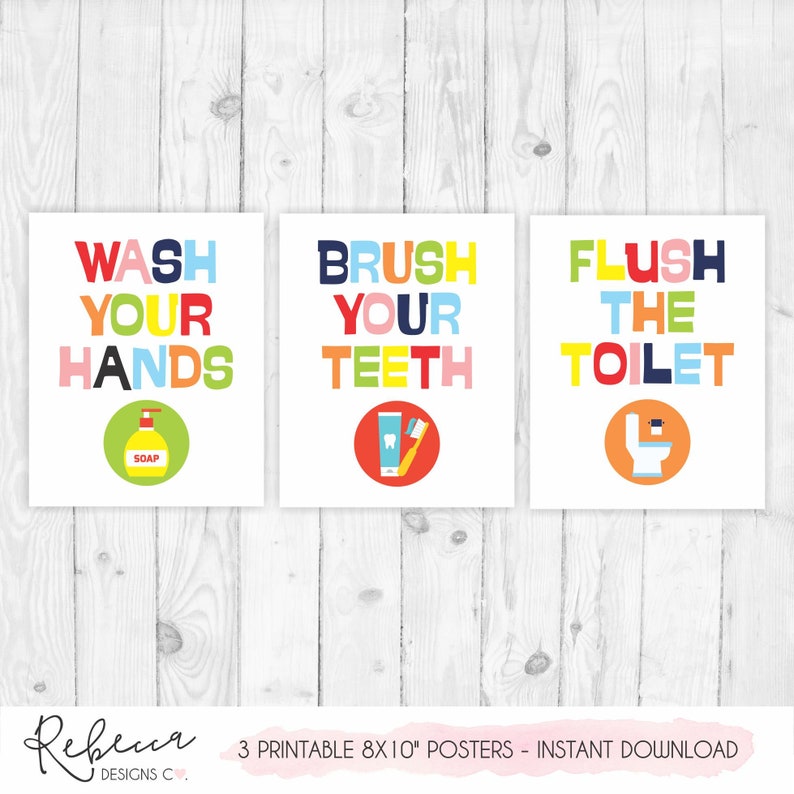 Kids Bathroom Printable Kids Bathroom Signs Bathroom Wall - Etsy