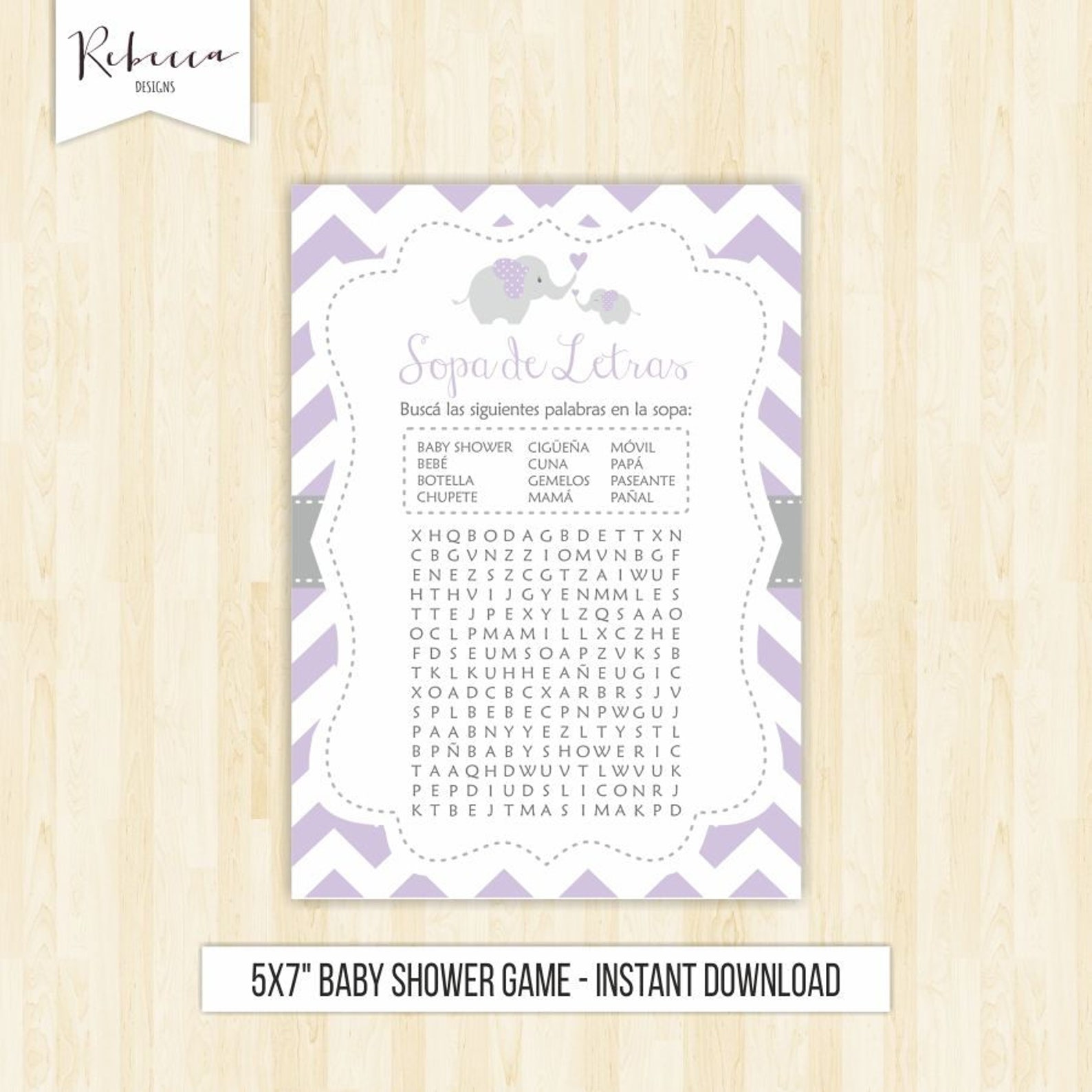 Sopa De Letras Baby Shower Lavender Wordsearch Game In Spanish Etsy