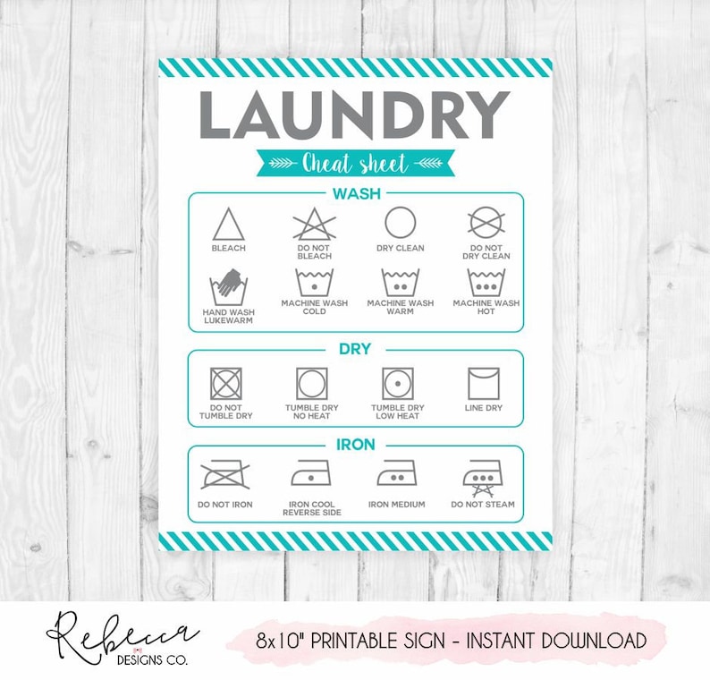 Laundry Symbols Printable Sign Laundry Cheat Sheet Instant Etsy