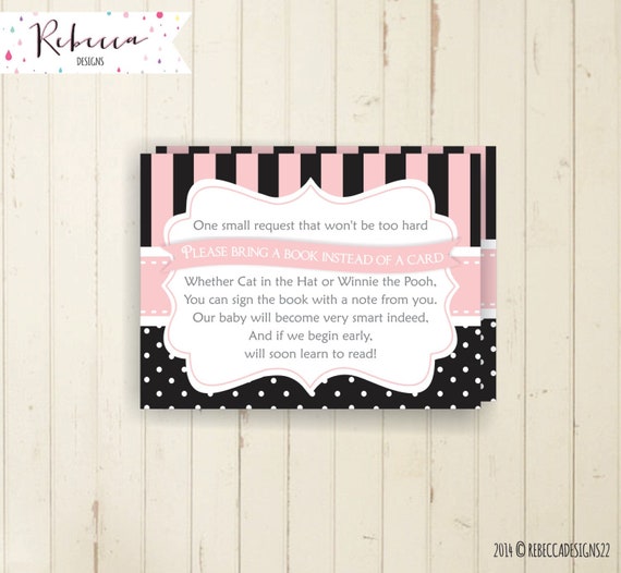 Black and white baby shower book insert bring a book card printable bring a book instead of card baby shower baby shower pink 107 134 Il_570xn