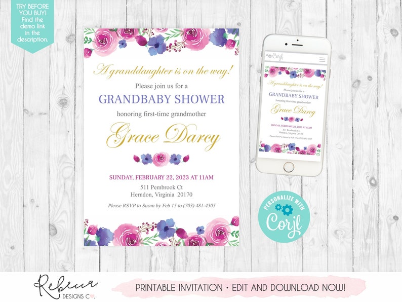 Grandmother Baby Shower Invite Grandbaby Shower Invitation Grandma Baby Shower Granmom Shower Invite Printable Invitation Grandma To Be 313 image 2