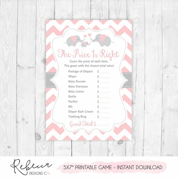 The price is right game baby shower printable games pink baby shower guess the price game baby shower activity elephant baby shower game 105 Il_570xn