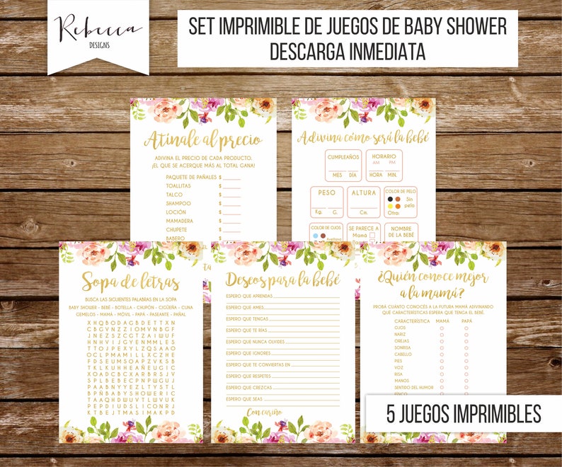 Juegos Baby Shower Set En Espanol Floral Baby Shower Nina Etsy Juegos Baby Shower Set En Espanol Floral Baby Shower Nina Etsy