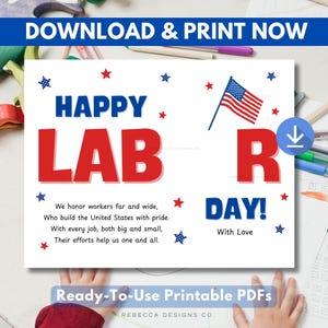 Labor Day Handprint Printable Craft Labor Day Footprint Art Patriotic ...