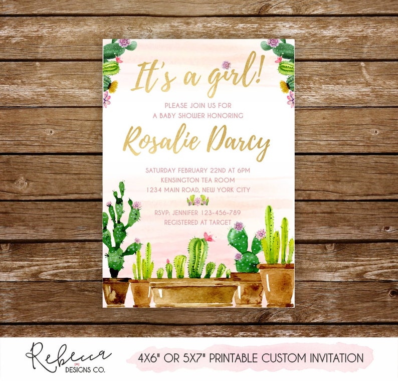 Cactus baby shower invitation printable succulent baby shower Etsy