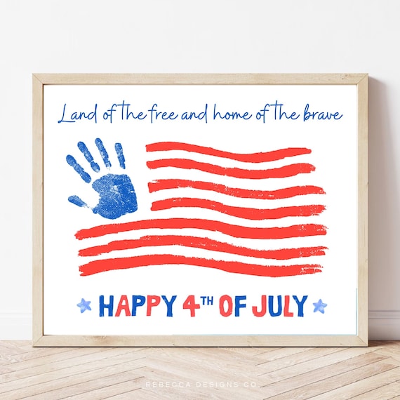Flag 4th of July Handprint Craft 4th of July Activity for Kids School Printable Preschool Craft for Kids Activity Land of the Free Kinder