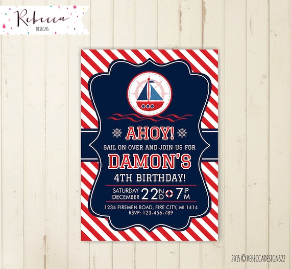 Sailboat birthday invitation nautical invitation navy and red invitation sail boat invitation boy birthday invitation sailing invitation 202 Il_570xn