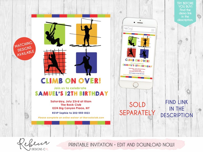 Ropes Course Invitation Obstacle Course Birthday Boy Zipline Invitation ...