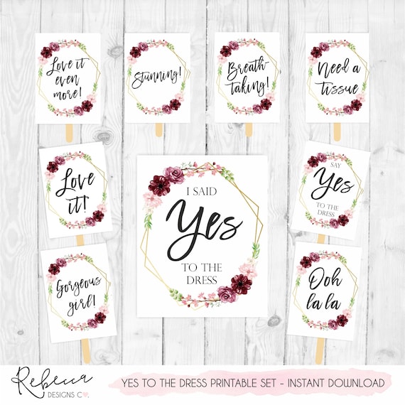 Positive say yes to the dress signs printable set I said yes to the dress sign wedding dress shopping wedding shop sign dress shop 324 Il_570xn