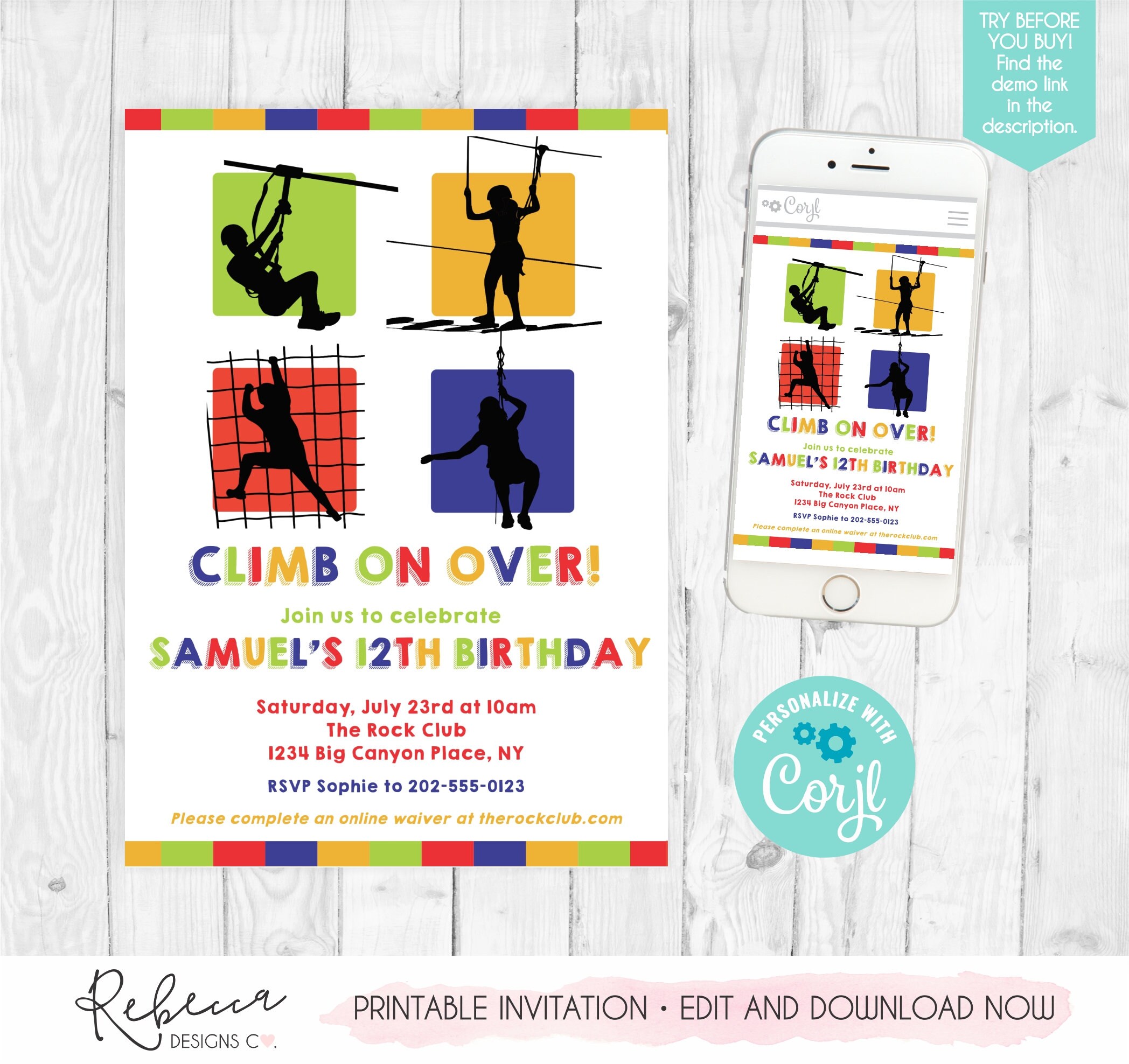 Invitation Cards Using Ropes Ropes Course Invitation Obstacle Course Birthday Boy Zipline Invitation ...