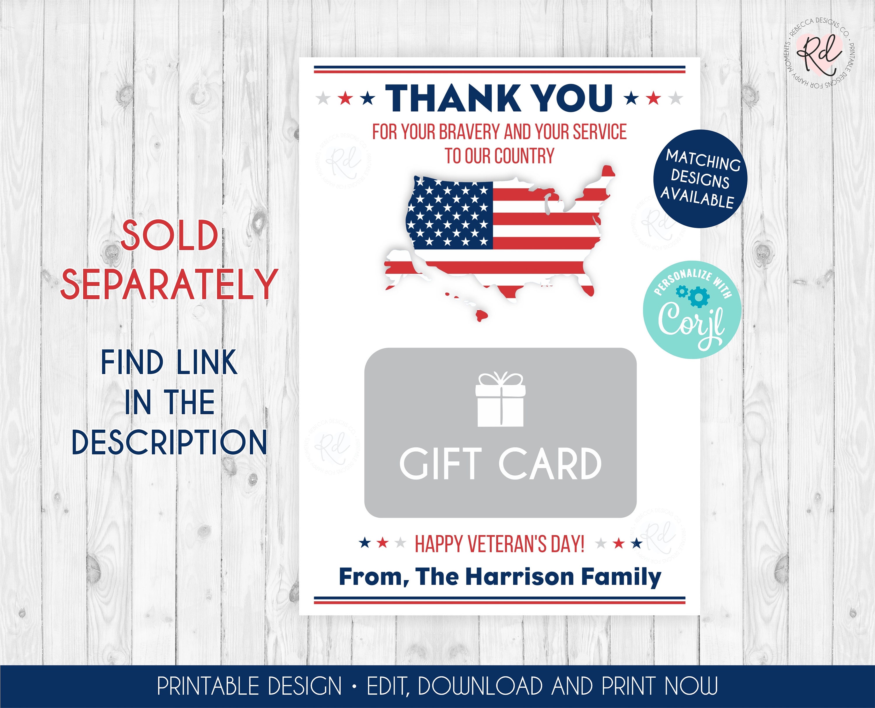 Veteranen-Tagskarte 'Thank You For Your Service' - 12,7 X 17,8 Cm Mit Umschlag