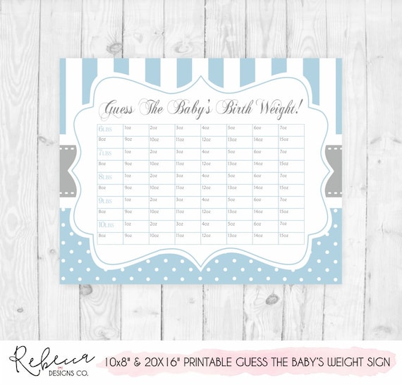 Guess the baby's weight baby shower game guessing game baby shower game baby guesses predictions printable guess the weight 106 by Rebecca Designs Co. | Catch My Party