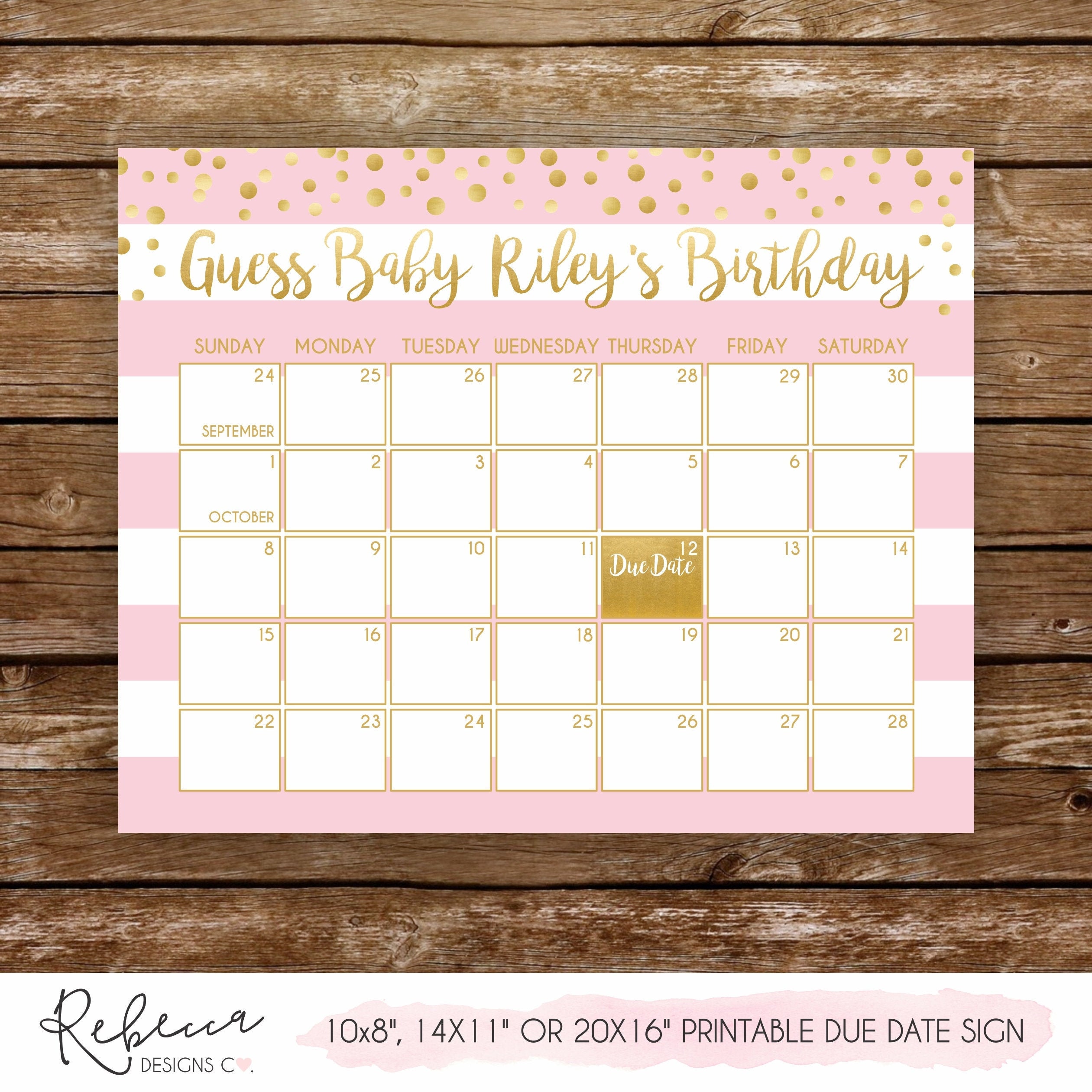 Due date game baby shower calendar printable guess the due Etsy