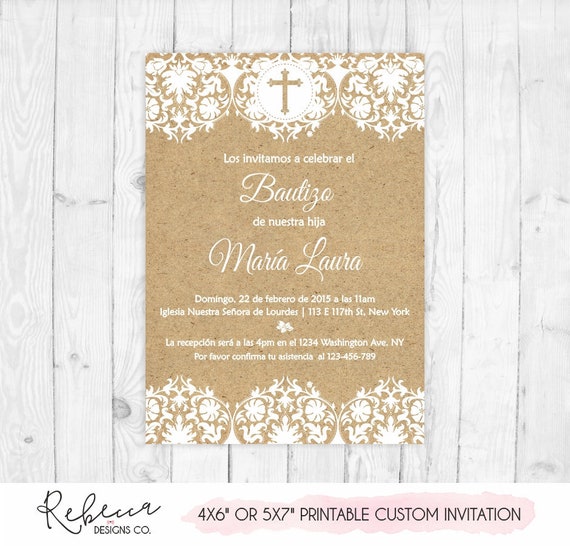 Bautizo invitacion niña niño imprimible baptism invitation in spanish kraft paper first communion comunion en español digital file 180 Il_570xn