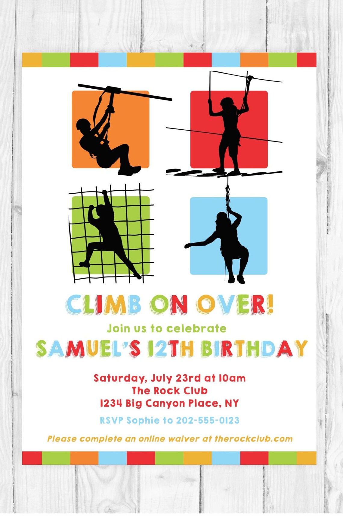 Obstacle Course Birthday Ropes Course Invitation Boy Zipline Invitation ...