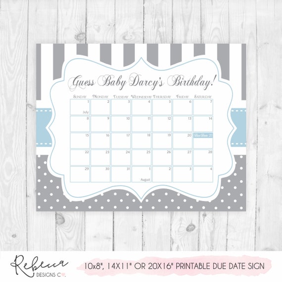 Guess the due date calendar grey guess the date baby shower birthday guess game sign baby shower game printable baby shower calendar 186 Il_570xn