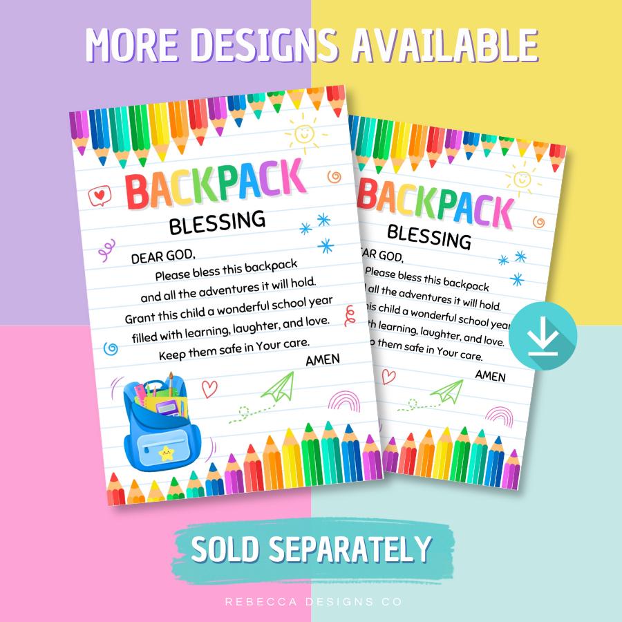 First Day of School Prayer Bookmark Backpack Blessing Back to School ...
