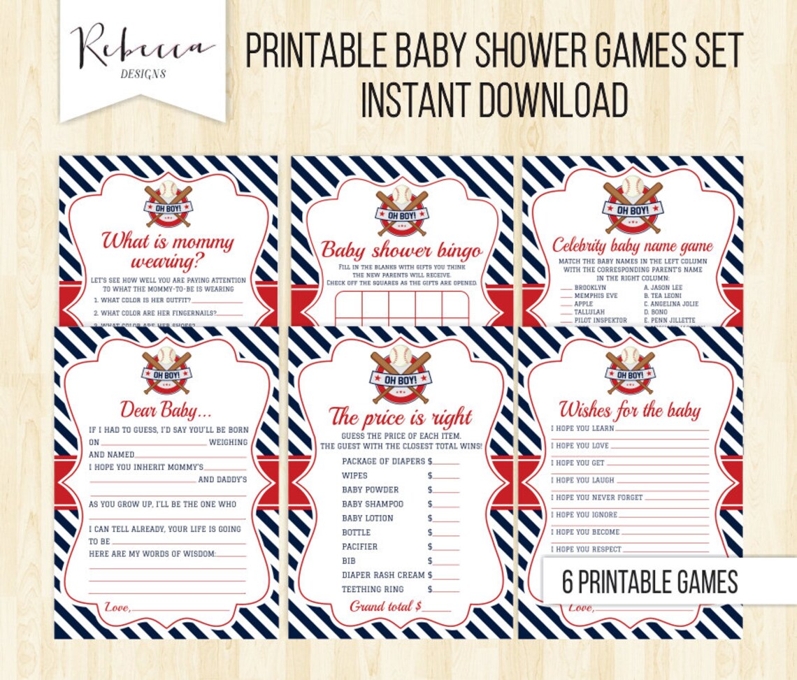 Baseball Baby Shower Game Pack All Stars Sports Baby Shower Etsy